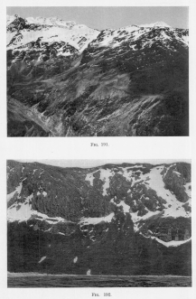 Fig. 191&mdash;The “pocked” surface characteristically
developed in the zone of light nivation. Compare with Fig. 194, showing
the effects of heavy nivation.