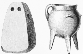 No. 198. A piece of Terra-cotta, with two holes slightly
sunk in front like eyes, and a hole perforated from side to side (8
M.).