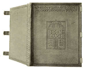 BOOKBINDING IN LEATHER, WITH SILVER CLASPS. DESIGNED BY
PROF. JOH. VINCENZ CISSARZ, EXECUTED BY KARL STRENGER
