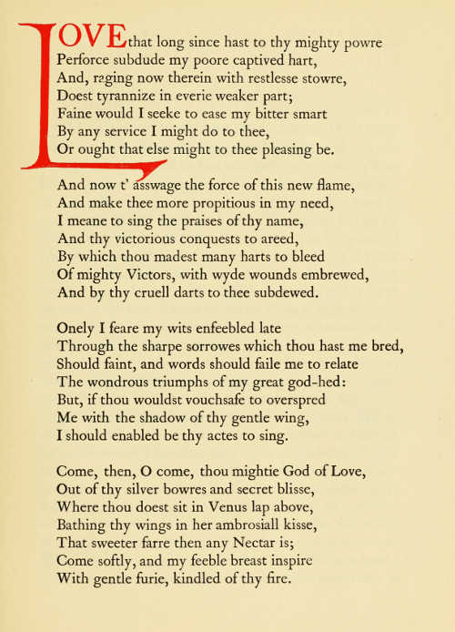 PAGE FROM EDMUND SPENSER'S 'FOUR HYMNS ON EARTHLY AND HEAVENLY LOVE
AND BEAUTY'