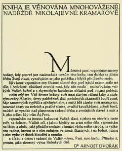 DEDICATION PAGE DESIGNED BY V. H. BRUNNER, FOR PUSHKIN'S
“HISTORY OF THE CZAR SALTAN.” PUBLISHED BY THE “SPOLEK ČESKÝCH
BIBLIOFILŮ”