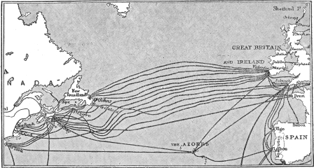 Fig. 45.&mdash;Atlantic Cable Systems, 1903.