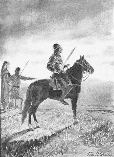 "NEAR HIM SAT KING HAROLD HIMSELF, UPON HIS
HORSE, AS MOTIONLESS AS A BRONZE IMAGE."