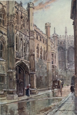 THE OLD GATEWAY OF KING’S COLLEGE

This gateway now forms the entrance to the Library from Trinity Lane.
The North door of King’s Chapel is seen in the distance.