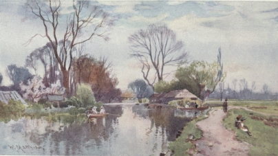 THE BOATHOUSE ON ROBINSON CRUSOE’S ISLAND

On the upper river at the back of King’s Mill, not far from Queens’
College. Across the bridge in the distance and behind the trees on the
left is Coe Fen, and on the right is Sheep’s Green.