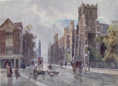 ST. BOTOLPH’S CHURCH AND CORPUS COLLEGE FROM THE STEPS OF THE PITT
PRESS, TRUMPINGTON STREET

King’s College is seen in the distance.