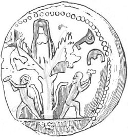 Fig. 24.&mdash;Imperial coin of Myra in Lycia, showing tree-goddess.(Goblet d&rsquo;Alviella.)