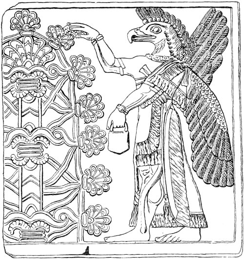 Fig. 26.&mdash;The sacred tree as symbol of fertility.(From an Assyrian bas-relief. Perrot et Chipiez.)