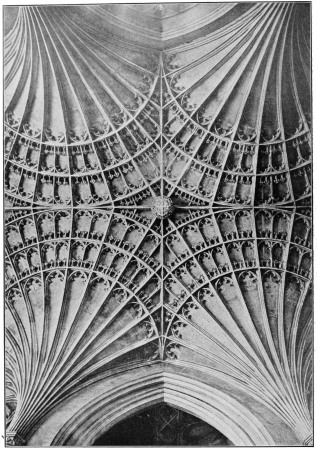 CATHEDRAL AT PETERBORO’, NORTHANTS, ENGLAND, FAN VAULTING
OF CHOIR AISLE.
