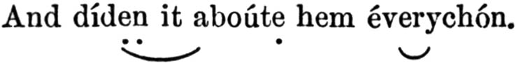 'And dídẹn it aboútẹ hem éverychón.' with
scansion markup