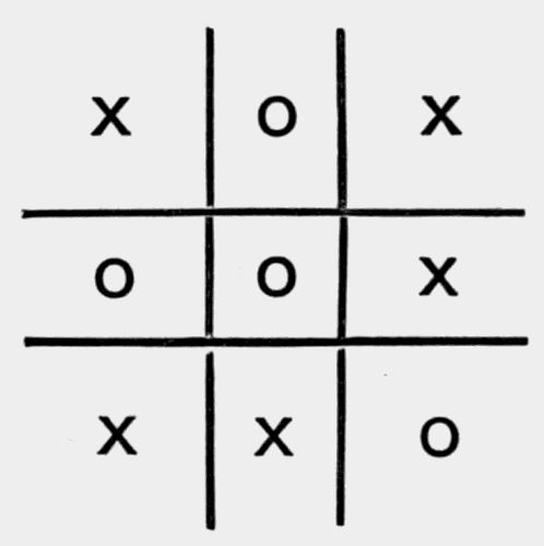nine-slot
board with an x or o in each slot