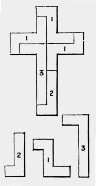 pieces
shown separately and arranged as a cross