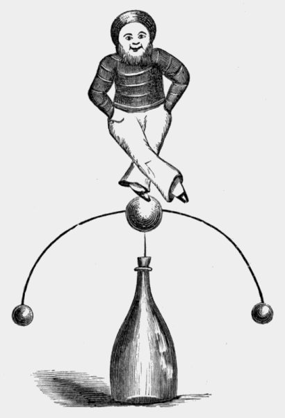 figure of
a boy balanced atop a bottle
