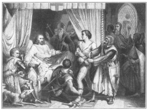 King Richard generously forgives Bertrand de Gurdun, who
had attempted to assassinate him.

From the painting by John Cross