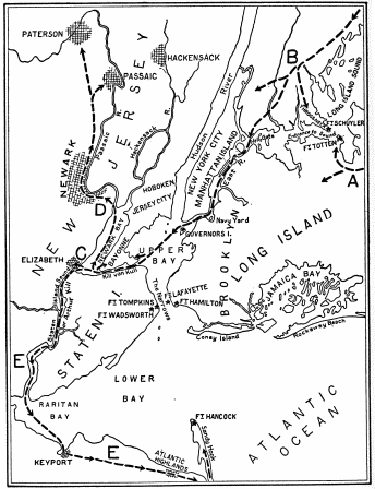Image unavailable: THE ATTACK ON THE NEW YORK DEFENCES


A. Attack on Ft. Totten.
B. Attack on Ft. Schuyler.
C and D. Course of Troops Capturing New Jersey Manufacturing Cities.
EE. Attack on Sandy Hook Forts.


