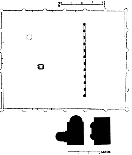 Fig. 36.&mdash;RAḲḲAH, PLAN OF MOSQUE AND SECTIONS OF PIERS.