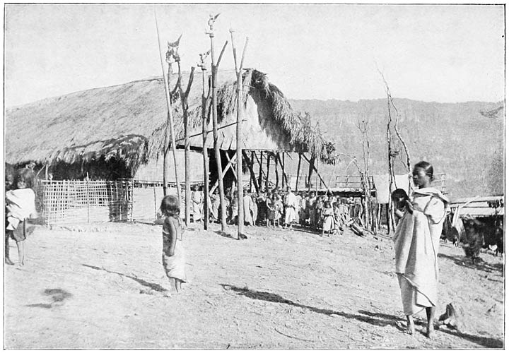 Chief&rsquo;s House Showing &ldquo;She Lu Pun,&rdquo; the Posts Supporting the Skulls of Mithan Killed at One of the Feasts.