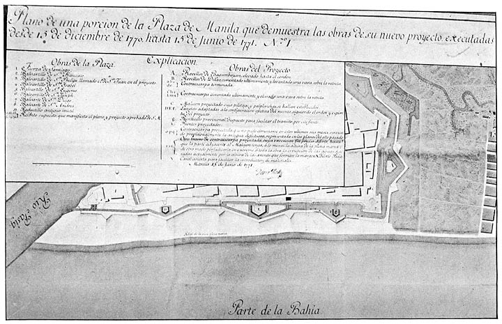 Plan of a portion of Manila, showing new works constructed December 15, 1770&ndash;June 15, 1771, drawn by the engineer Dionisio Kelly, 1771