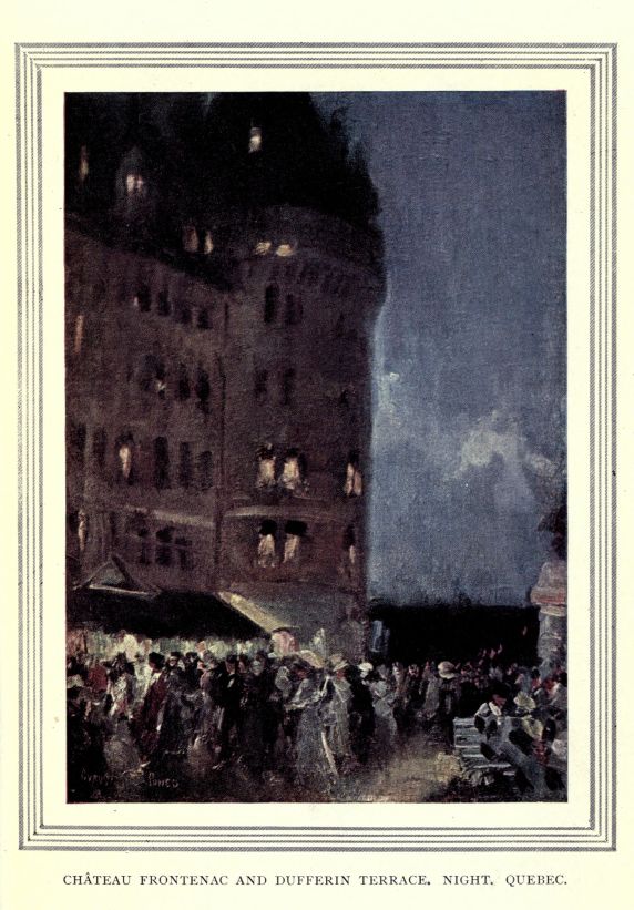 CH�TEAU FRONTENAC AND DUFFERIN TERRACE. NIGHT.  QUEBEC.