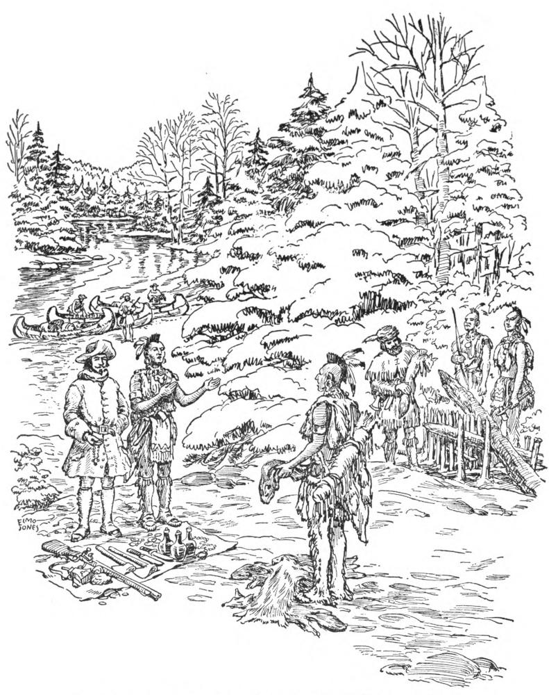 THE TRADERS KEPT PUSHING THEIR BIRCH-BARK CANOES DEEPER
INTO THE WILDERNESS.