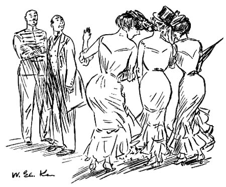 “O-o-o-oh!” shrieked the three impish
girls in chorus, “what an outrageous
proposition!”