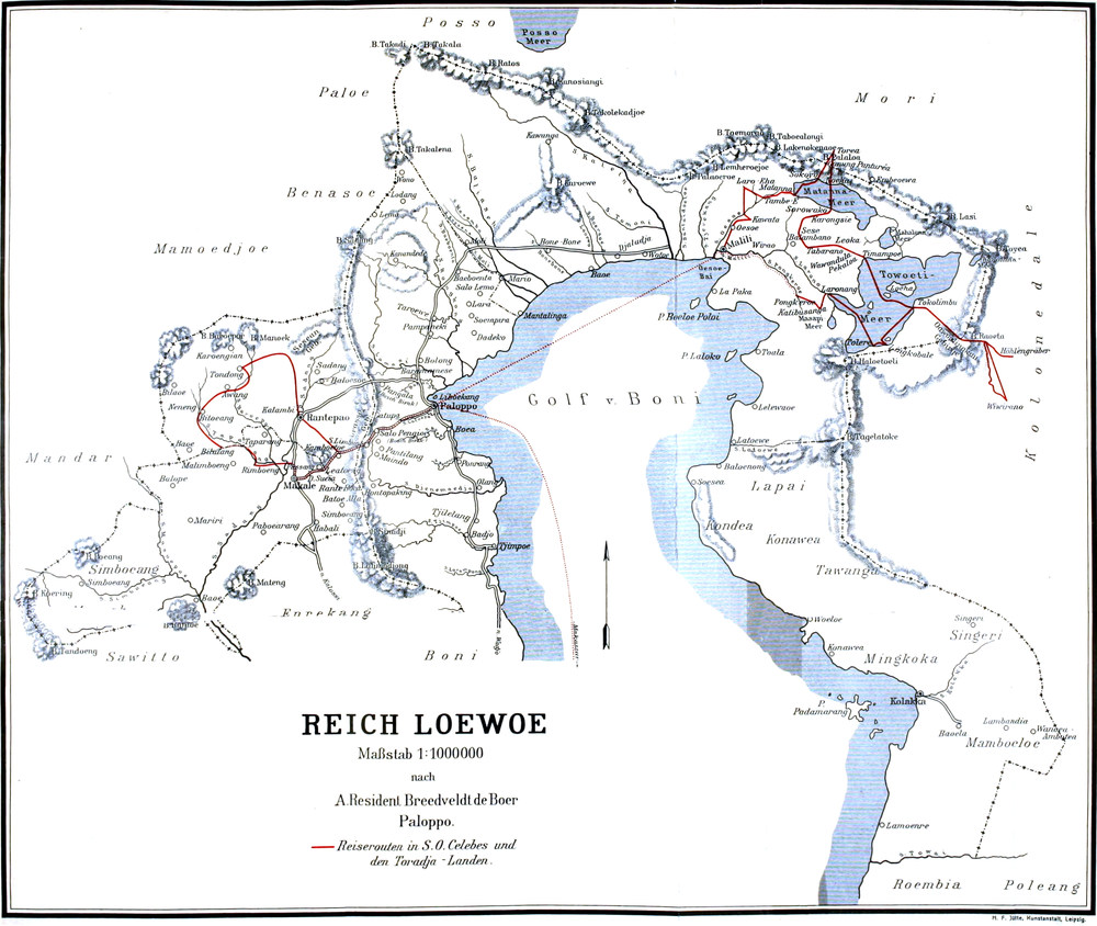 Karte des Loewoe-Reichs im
  Maßstab 1 : 1000000