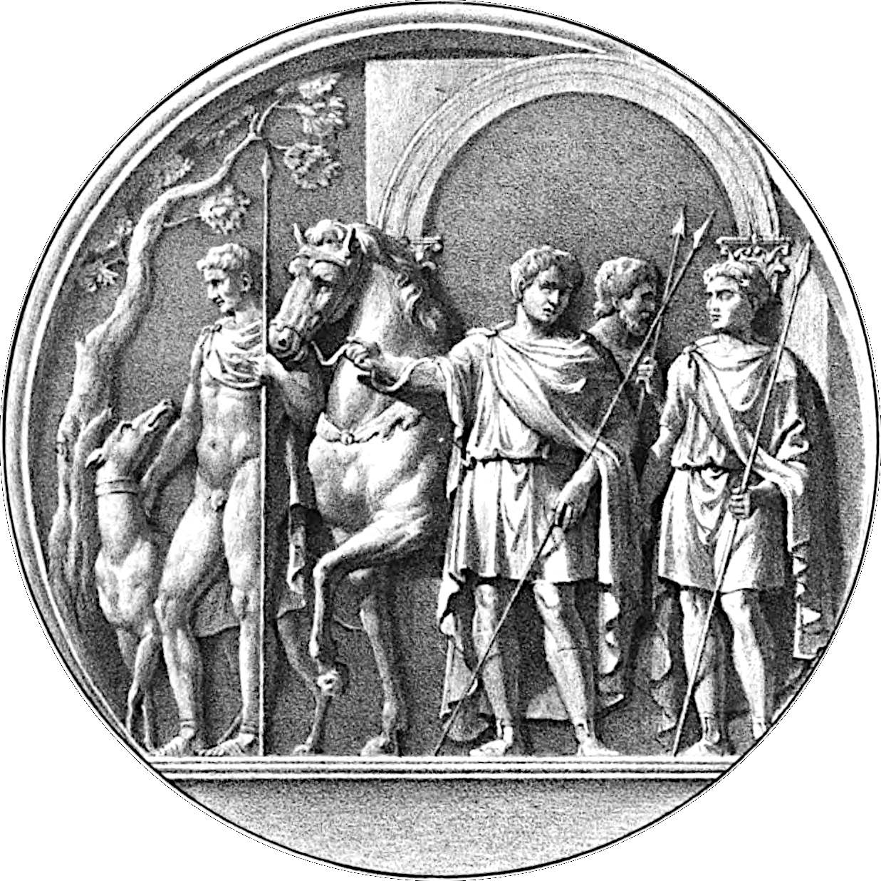 The Emperor Trajan with hunters and a Celtic greyhound: Medallion