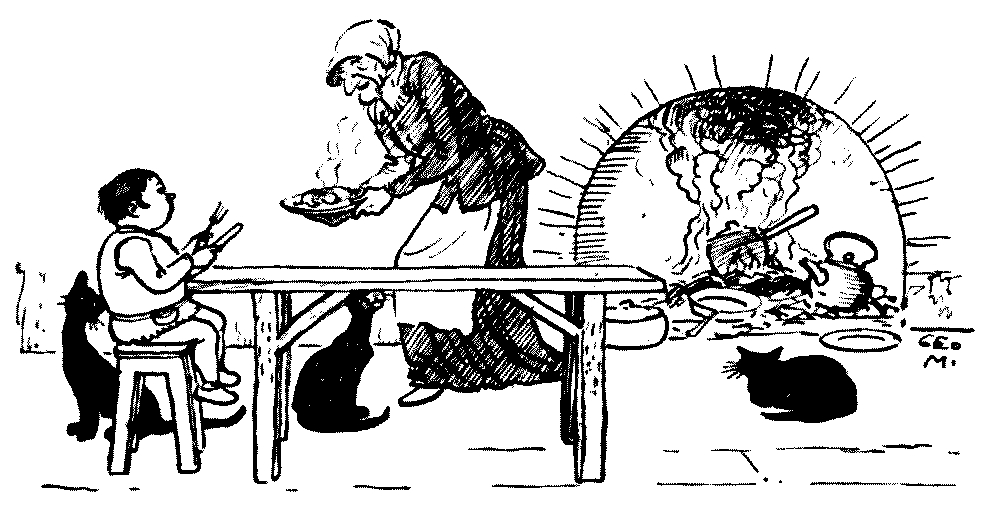 A drawing of a snerg being served a meal.