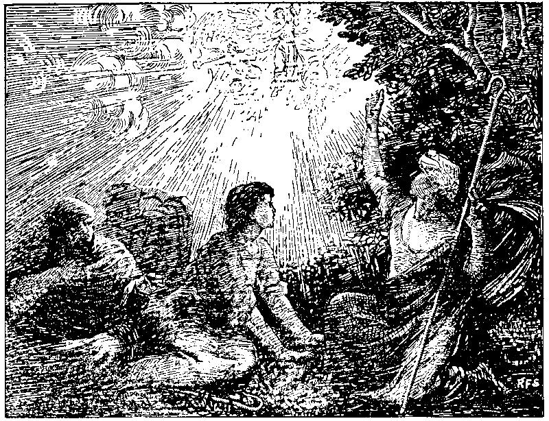 Engraving of shepherds observing cherubim and seraphim